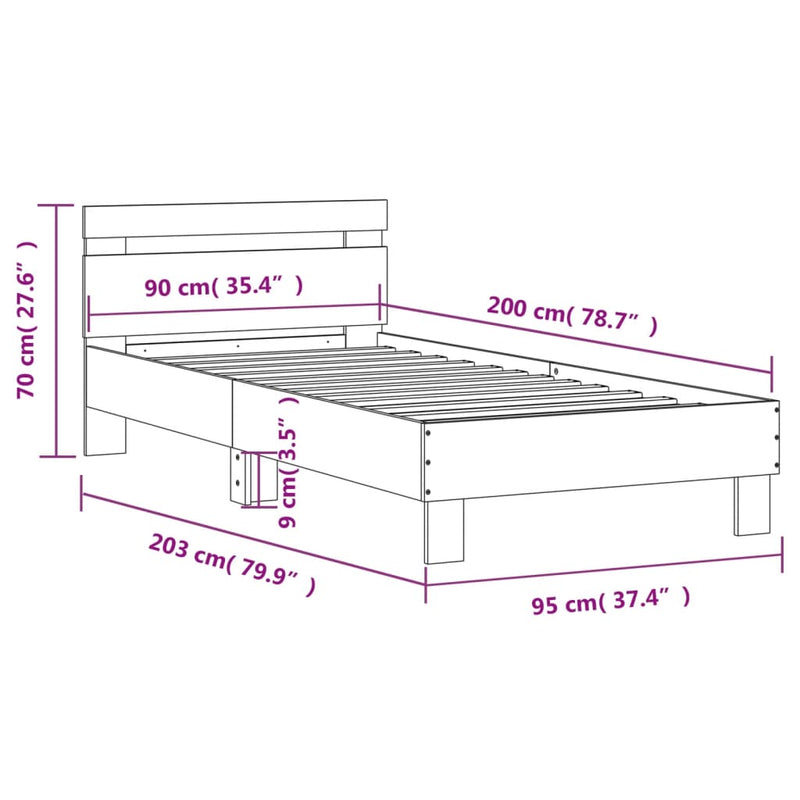 vidaXL sonoma tölgy színű fejtámlás ágykeret matrac nélkül 90 x 200 cm