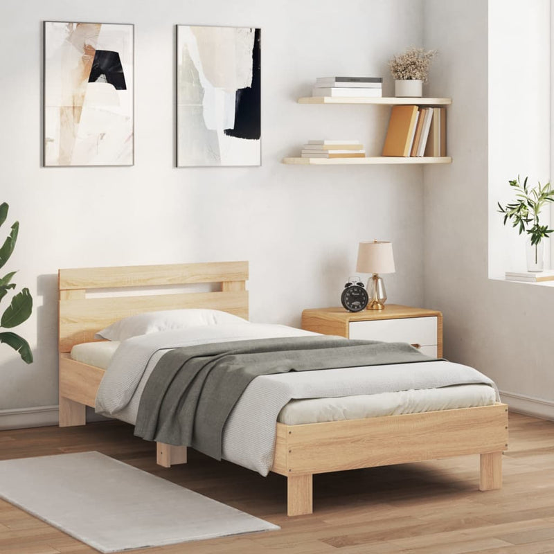 vidaXL sonoma tölgy színű fejtámlás ágykeret matrac nélkül 90 x 200 cm