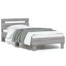 vidaXL szürke sonoma színű szerelt fa ágykeret fejtámlával 90 x 200 cm