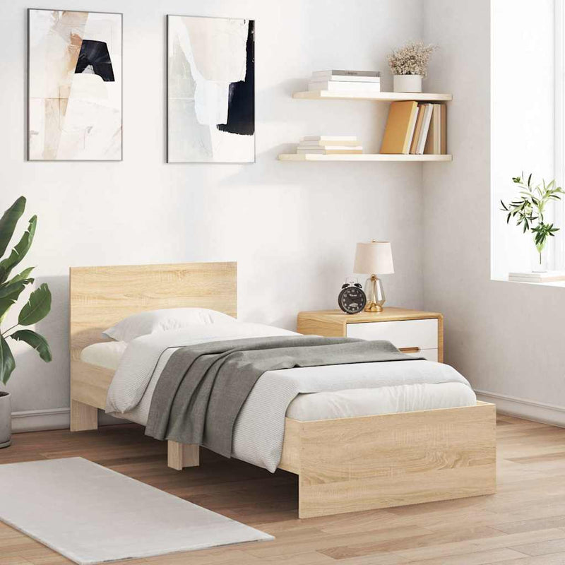 vidaXL sonoma tölgy színű fejtámlás ágykeret matrac nélkül 90 x 200 cm