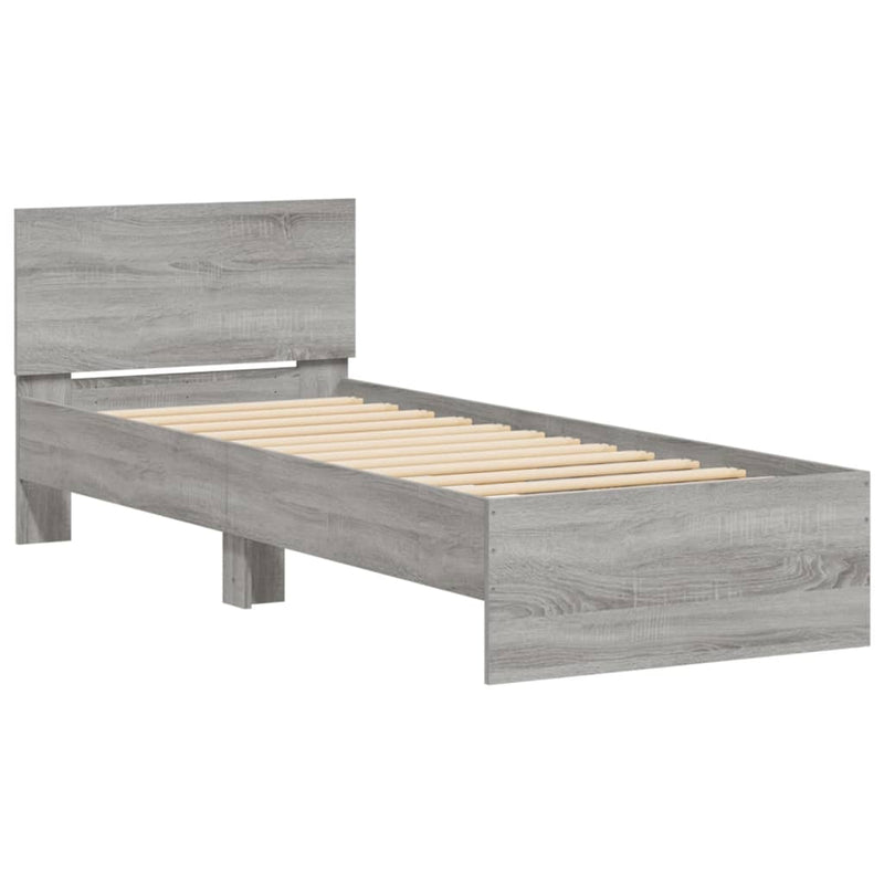 vidaXL szürke sonoma színű szerelt fa ágykeret fejtámlával 90 x 200 cm