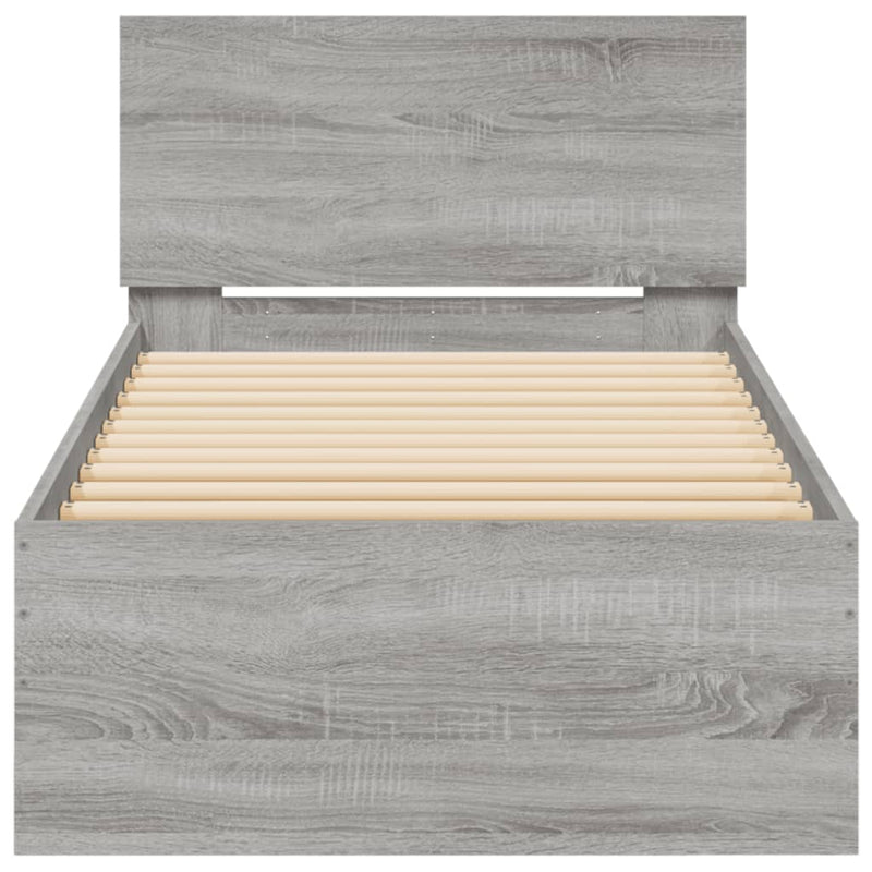 vidaXL szürke sonoma színű szerelt fa ágykeret fejtámlával 90 x 200 cm