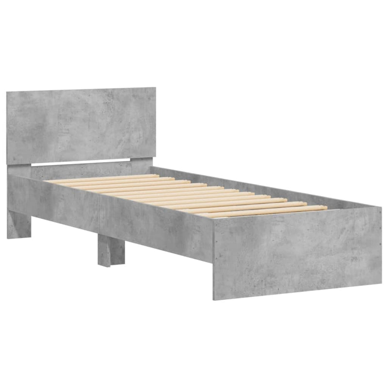 vidaXL betonszürke szerelt fa ágykeret fejtámlával 90 x 190 cm