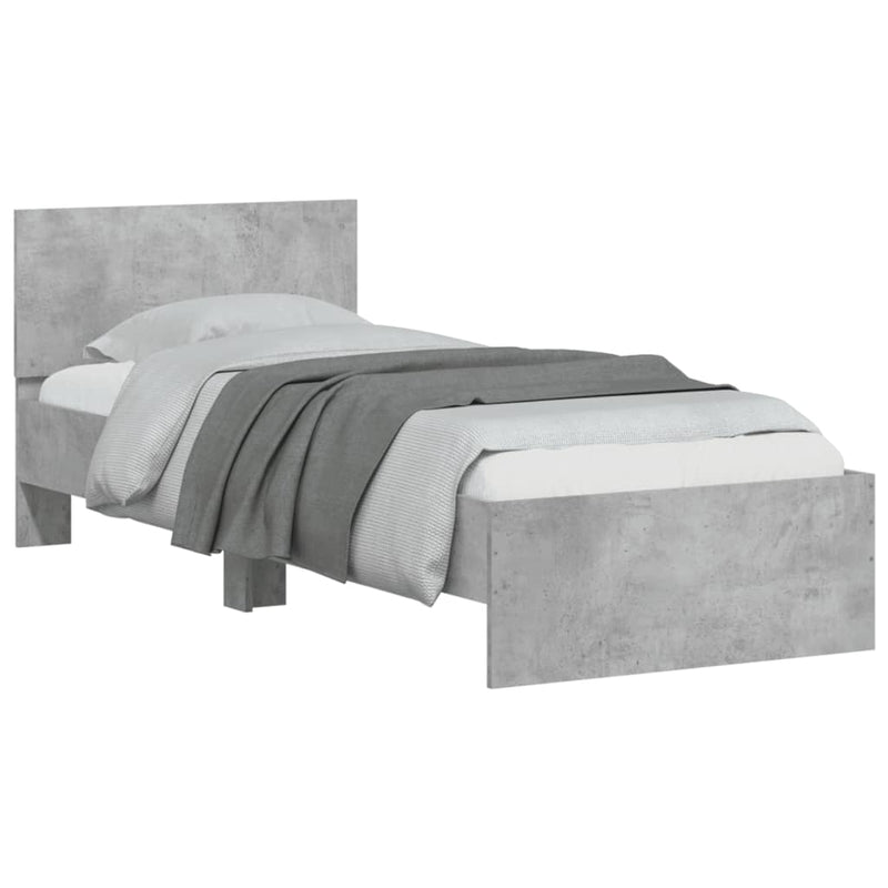 vidaXL betonszürke szerelt fa ágykeret fejtámlával 90 x 190 cm