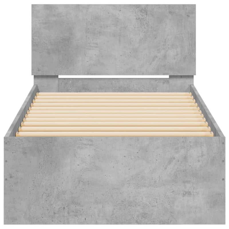 vidaXL betonszürke szerelt fa ágykeret fejtámlával 90 x 190 cm