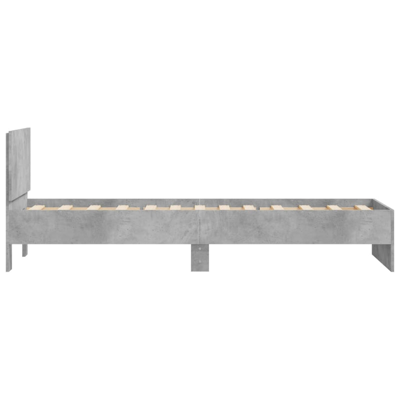vidaXL betonszürke szerelt fa ágykeret fejtámlával 90 x 190 cm