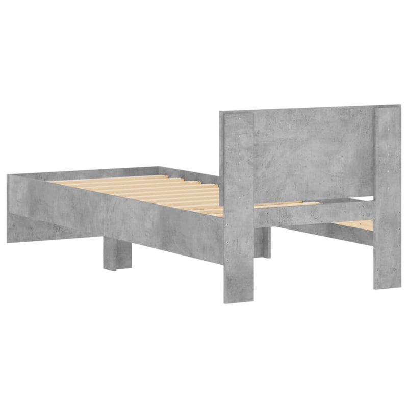 vidaXL betonszürke szerelt fa ágykeret fejtámlával 90 x 190 cm