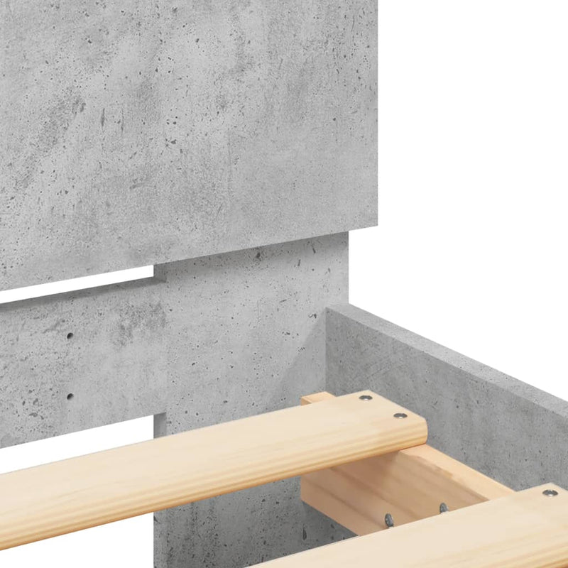 vidaXL betonszürke szerelt fa ágykeret fejtámlával 90 x 190 cm