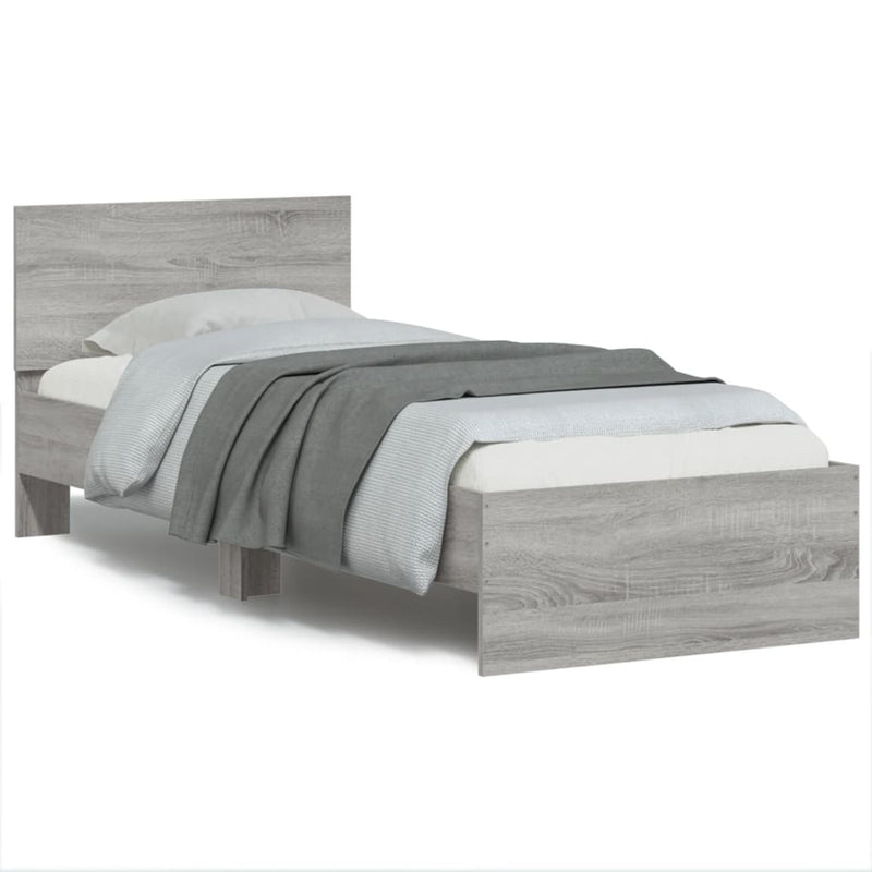 vidaXL szürke sonoma színű szerelt fa ágykeret fejtámlával 90 x 190 cm
