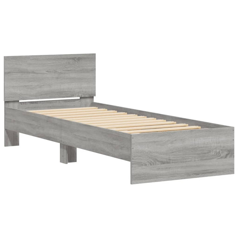 vidaXL szürke sonoma színű szerelt fa ágykeret fejtámlával 90 x 190 cm