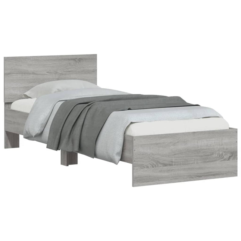 vidaXL szürke sonoma színű szerelt fa ágykeret fejtámlával 90 x 190 cm