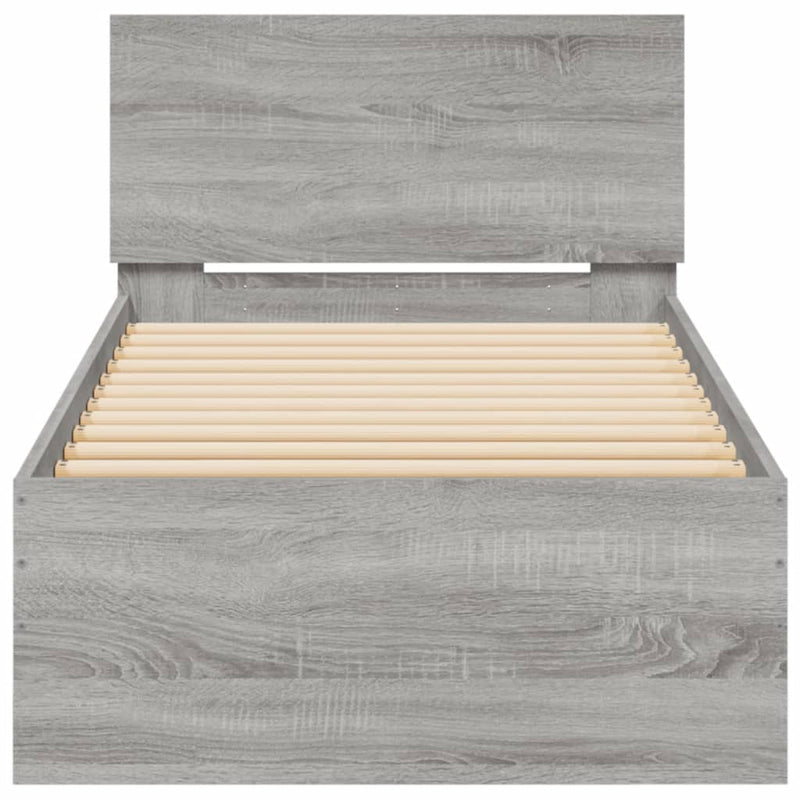 vidaXL szürke sonoma színű szerelt fa ágykeret fejtámlával 90 x 190 cm
