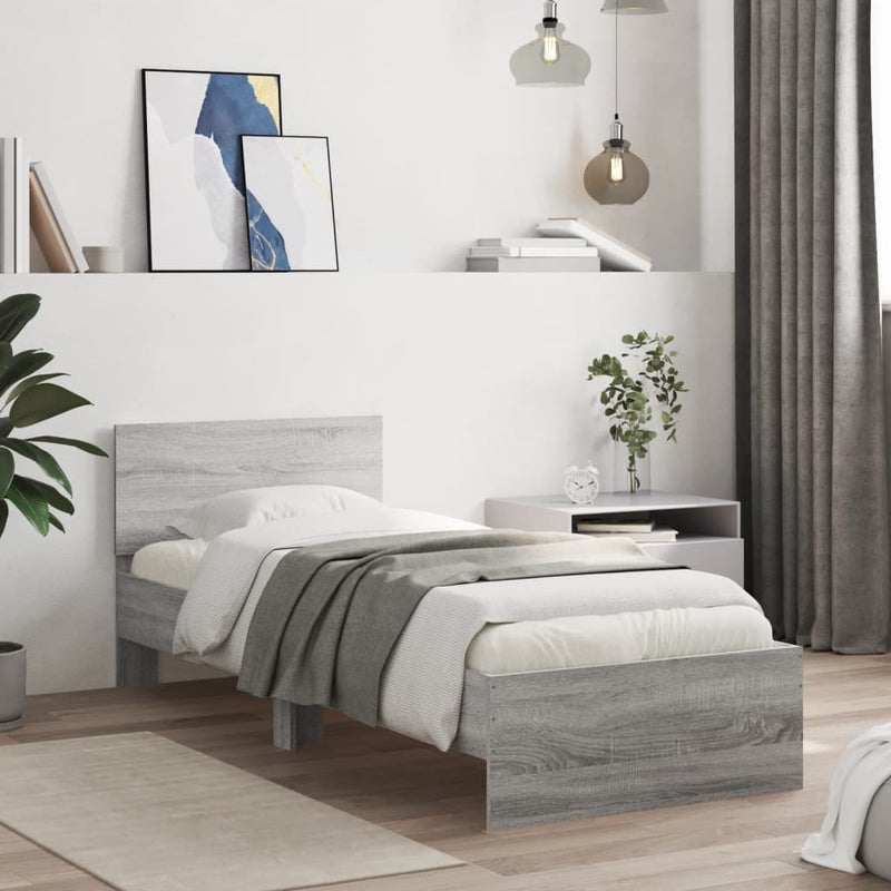 vidaXL szürke sonoma színű szerelt fa ágykeret fejtámlával 90 x 190 cm