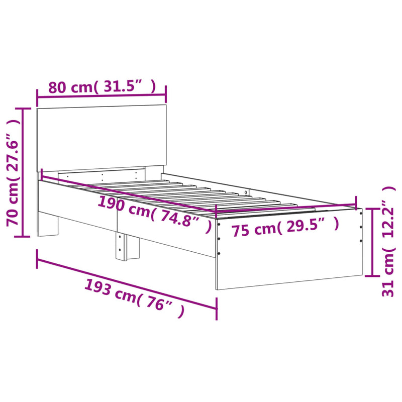 vidaXL szürke sonoma színű szövet ágykeret fiókokkal 75x190 cm