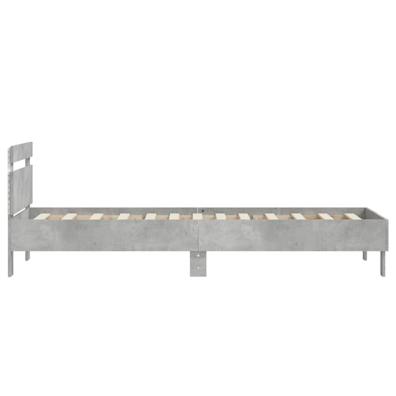 vidaXL betonszürke ágykeret fejtámlával és LED-világítással 90x200 cm