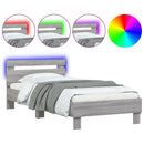 vidaXL szürke sonoma színű ágykeret fejtámlával és LED-ekkel 90x200 cm