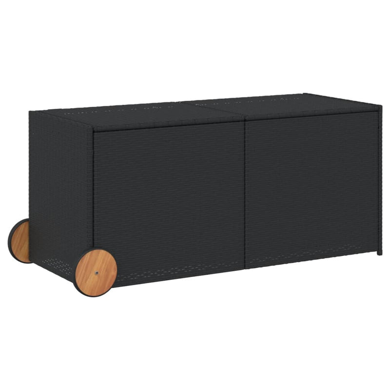 vidaXL fekete polyrattan kerti tárolóláda kerekekkel 283 L