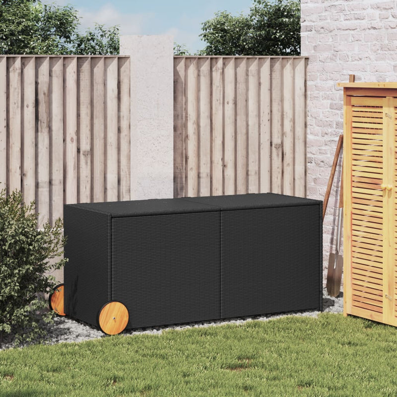 vidaXL fekete polyrattan kerti tárolóláda kerekekkel 283 L