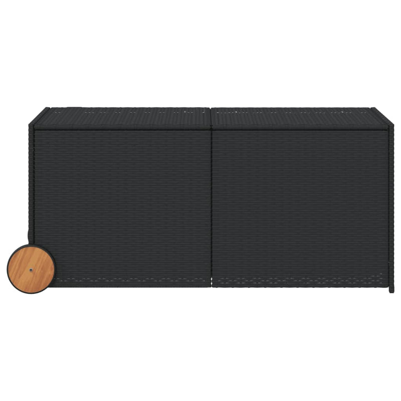 vidaXL fekete polyrattan kerti tárolóláda kerekekkel 283 L
