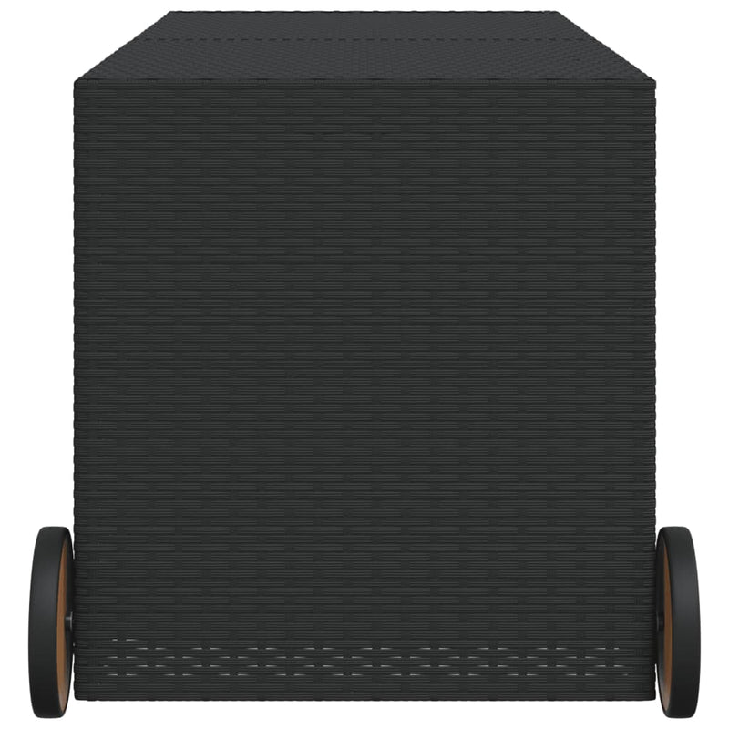 vidaXL fekete polyrattan kerti tárolóláda kerekekkel 283 L