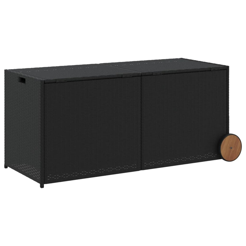 vidaXL fekete polyrattan kerti tárolóláda kerekekkel 283 L