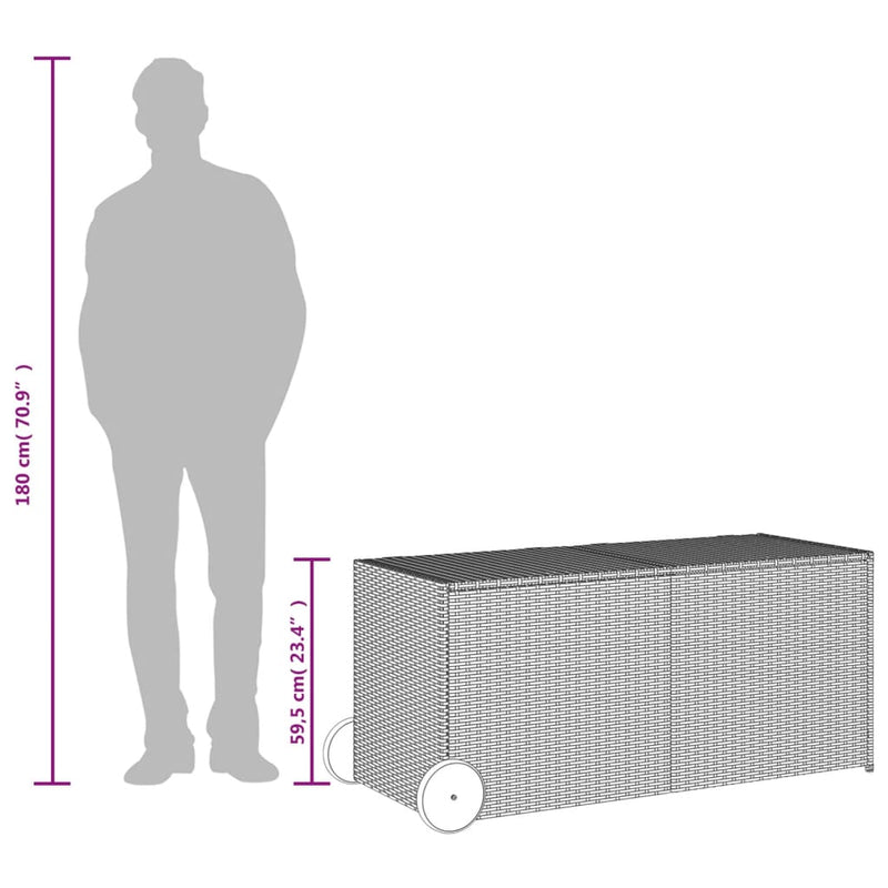 vidaXL fekete polyrattan kerti tárolóláda kerekekkel 283 L
