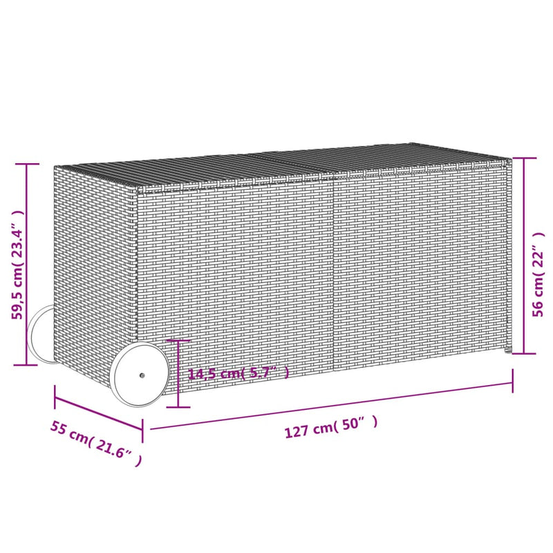 vidaXL fekete polyrattan kerti tárolóláda kerekekkel 283 L