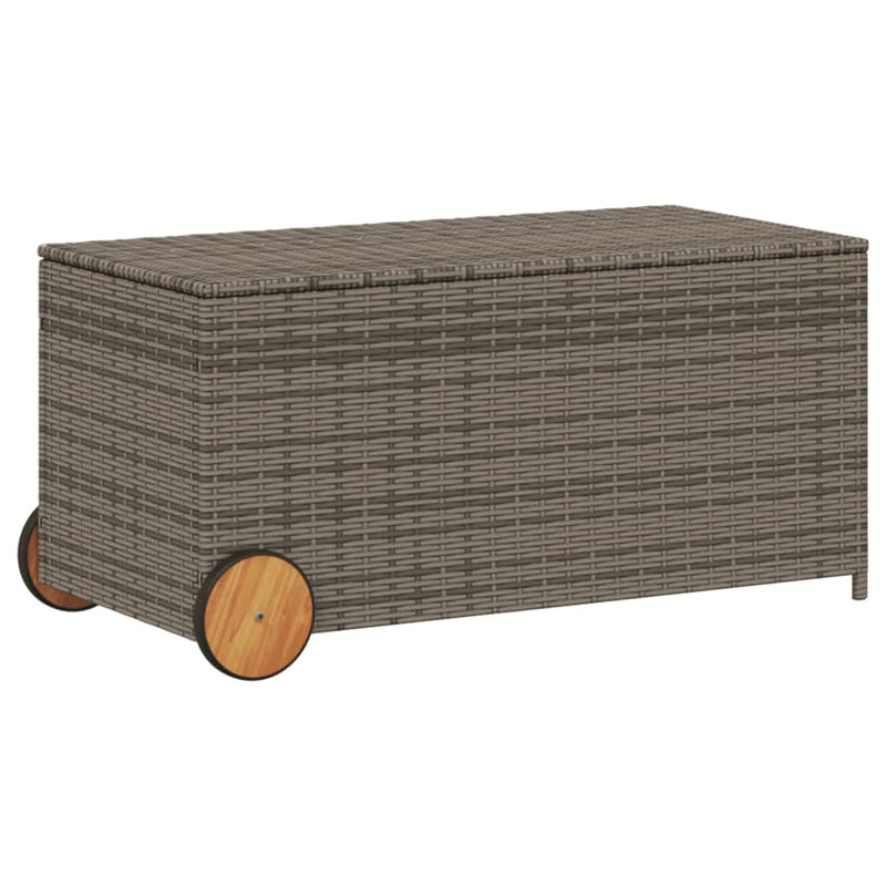 vidaXL szürke polyrattan kerti tárolóláda kerekekkel 190 L