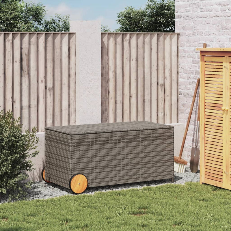 vidaXL szürke polyrattan kerti tárolóláda kerekekkel 190 L