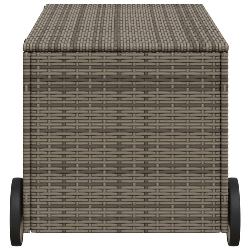 vidaXL szürke polyrattan kerti tárolóláda kerekekkel 190 L