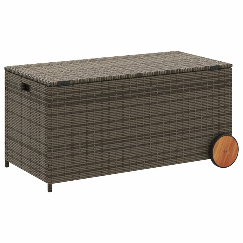 vidaXL szürke polyrattan kerti tárolóláda kerekekkel 190 L