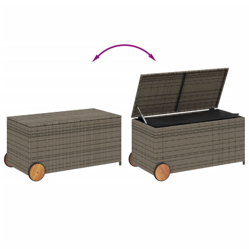 vidaXL szürke polyrattan kerti tárolóláda kerekekkel 190 L