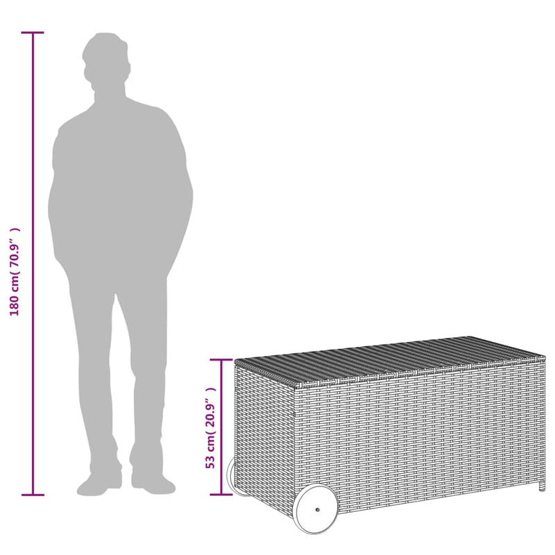vidaXL szürke polyrattan kerti tárolóláda kerekekkel 190 L