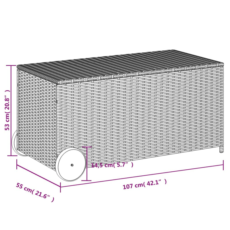 vidaXL szürke polyrattan kerti tárolóláda kerekekkel 190 L