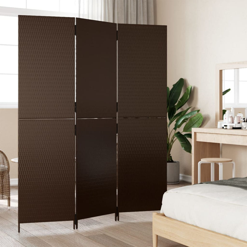 vidaXL barna 3-paneles polyrattan térelválasztó