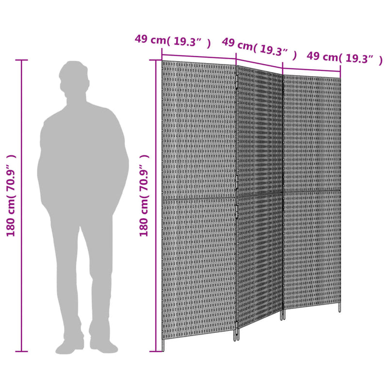 vidaXL barna 3-paneles polyrattan térelválasztó