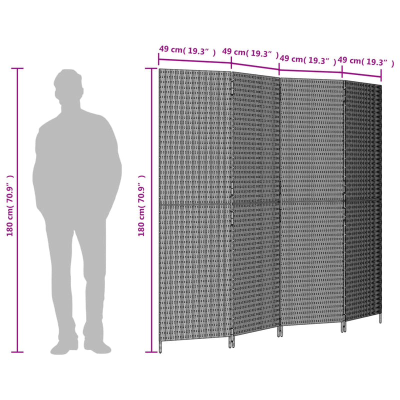 vidaXL barna 4 paneles polyrattan térelválasztó