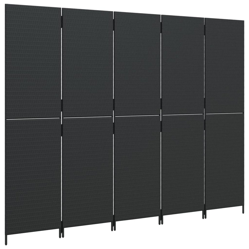 vidaXL fekete 5-paneles polyrattan térelválasztó