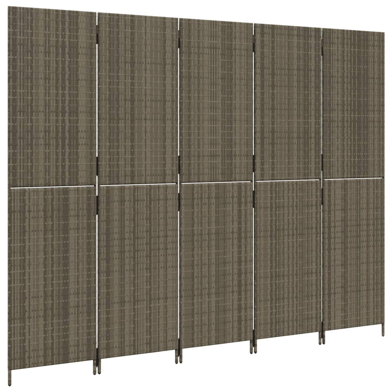 vidaXL szürke 5-paneles polyrattan térelválasztó