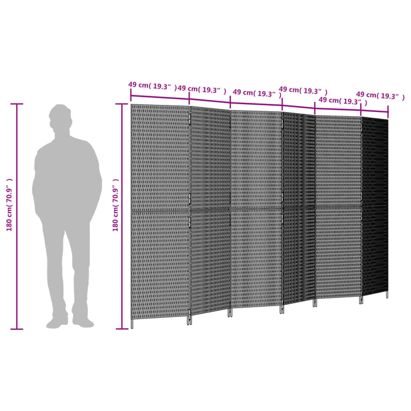 vidaXL fekete 6-paneles polyrattan térelválasztó