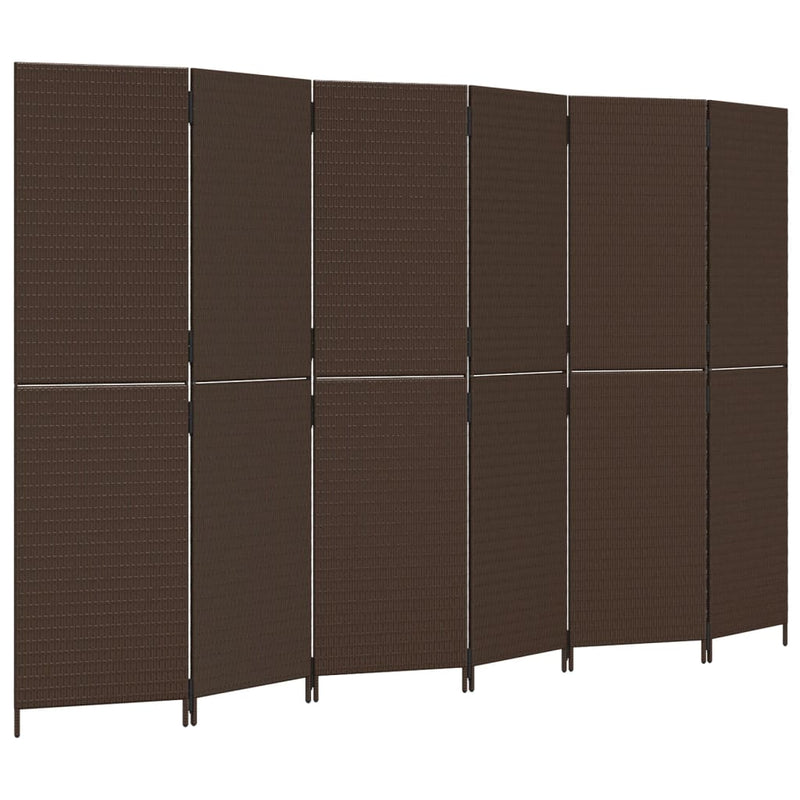 vidaXL barna 6-paneles polyrattan térelválasztó