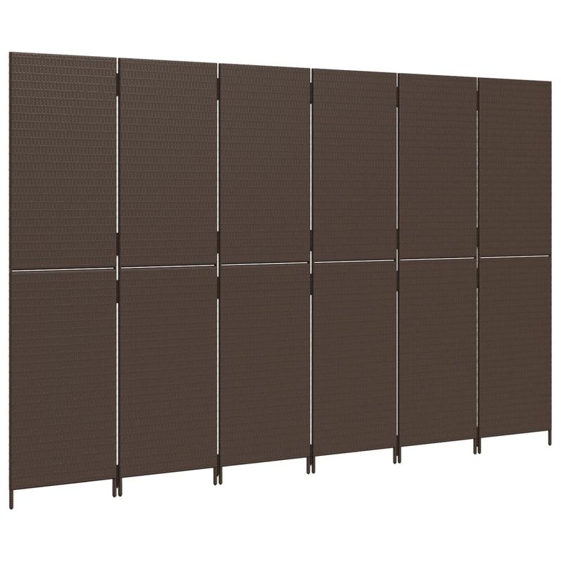 vidaXL barna 6-paneles polyrattan térelválasztó