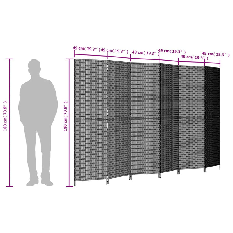 vidaXL szürke 6-paneles polyrattan térelválasztó