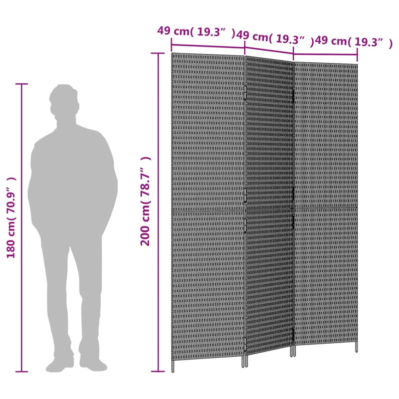 vidaXL szürke 3-paneles polyrattan térelválasztó