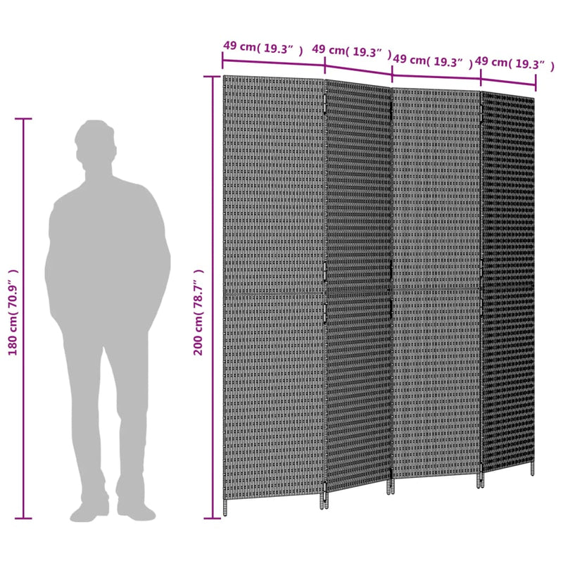 vidaXL bézs 4 paneles polyrattan térelválasztó