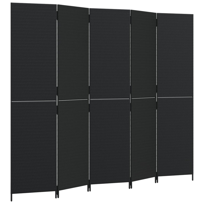 vidaXL fekete 5-paneles polyrattan térelválasztó