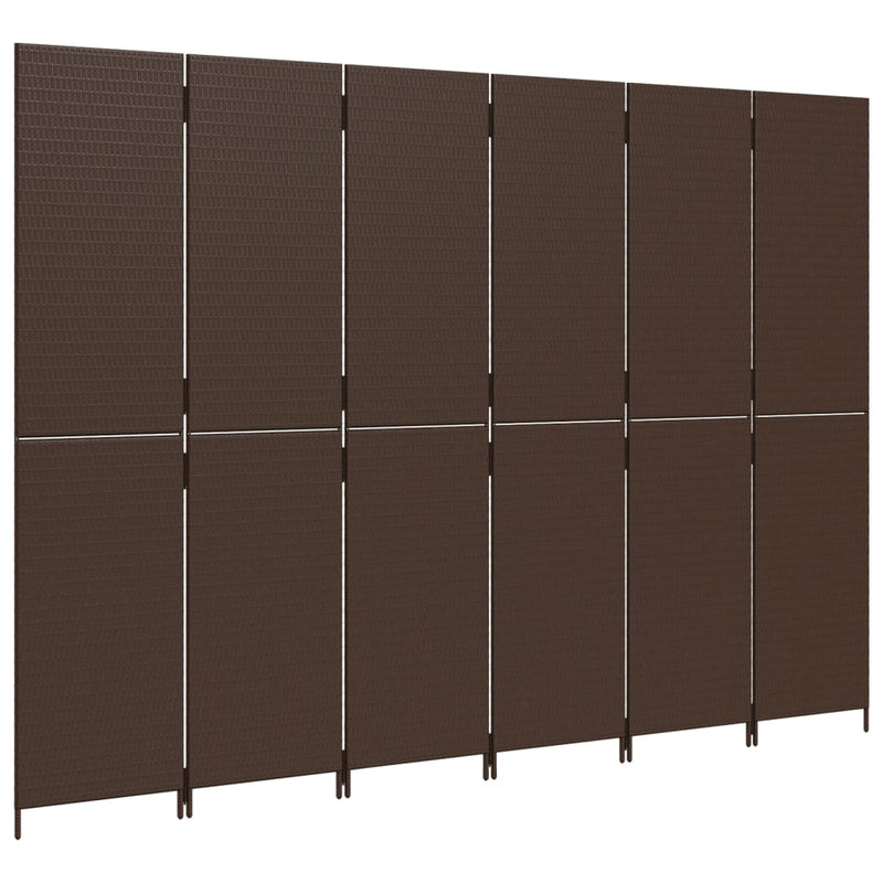 vidaXL barna 6-paneles polyrattan térelválasztó