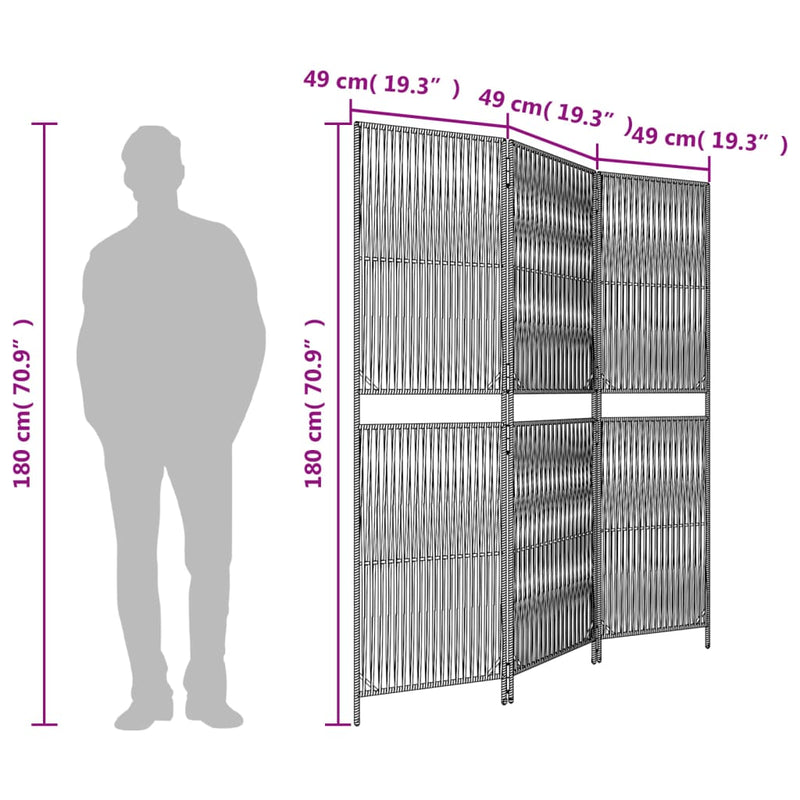 vidaXL szürke 3-paneles polyrattan térelválasztó