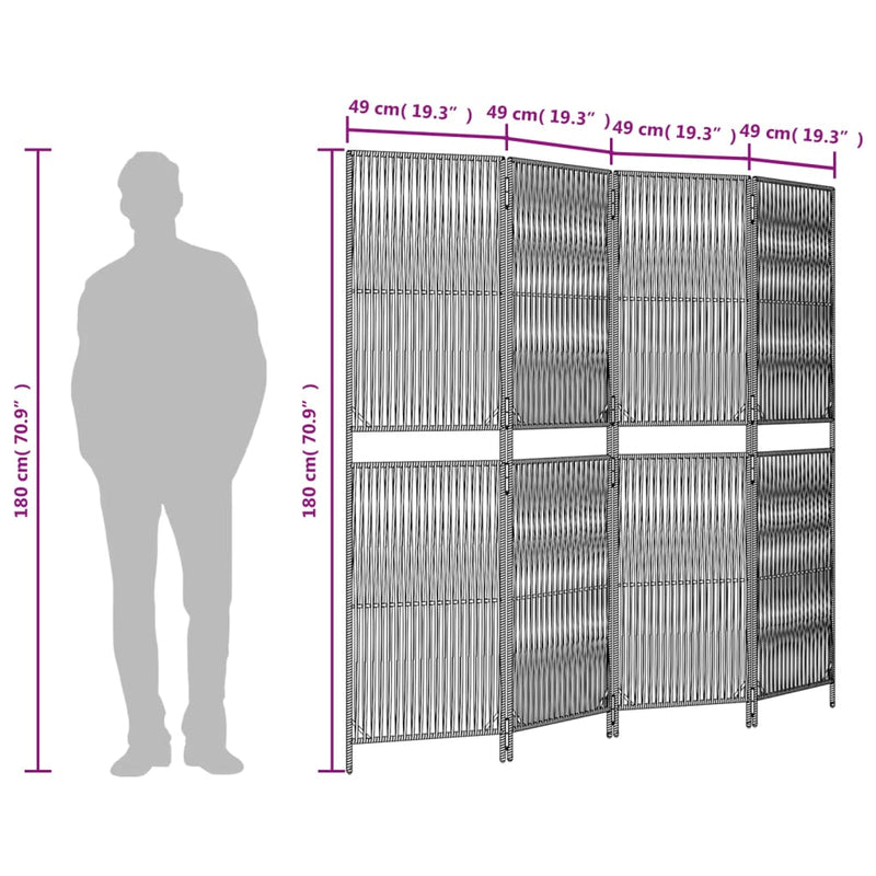 vidaXL barna 4 paneles polyrattan térelválasztó