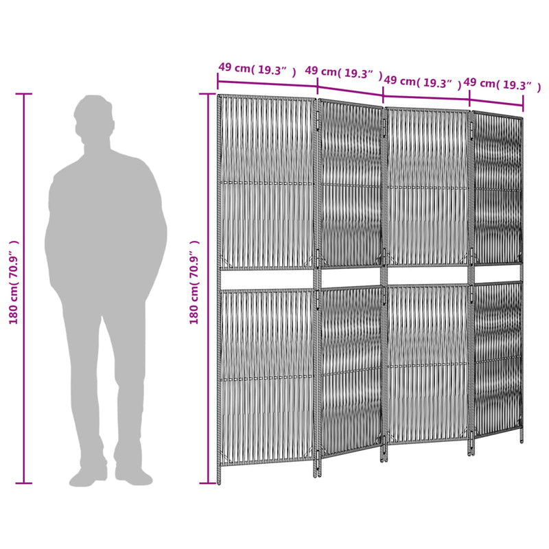 vidaXL szürke 4 paneles polyrattan térelválasztó
